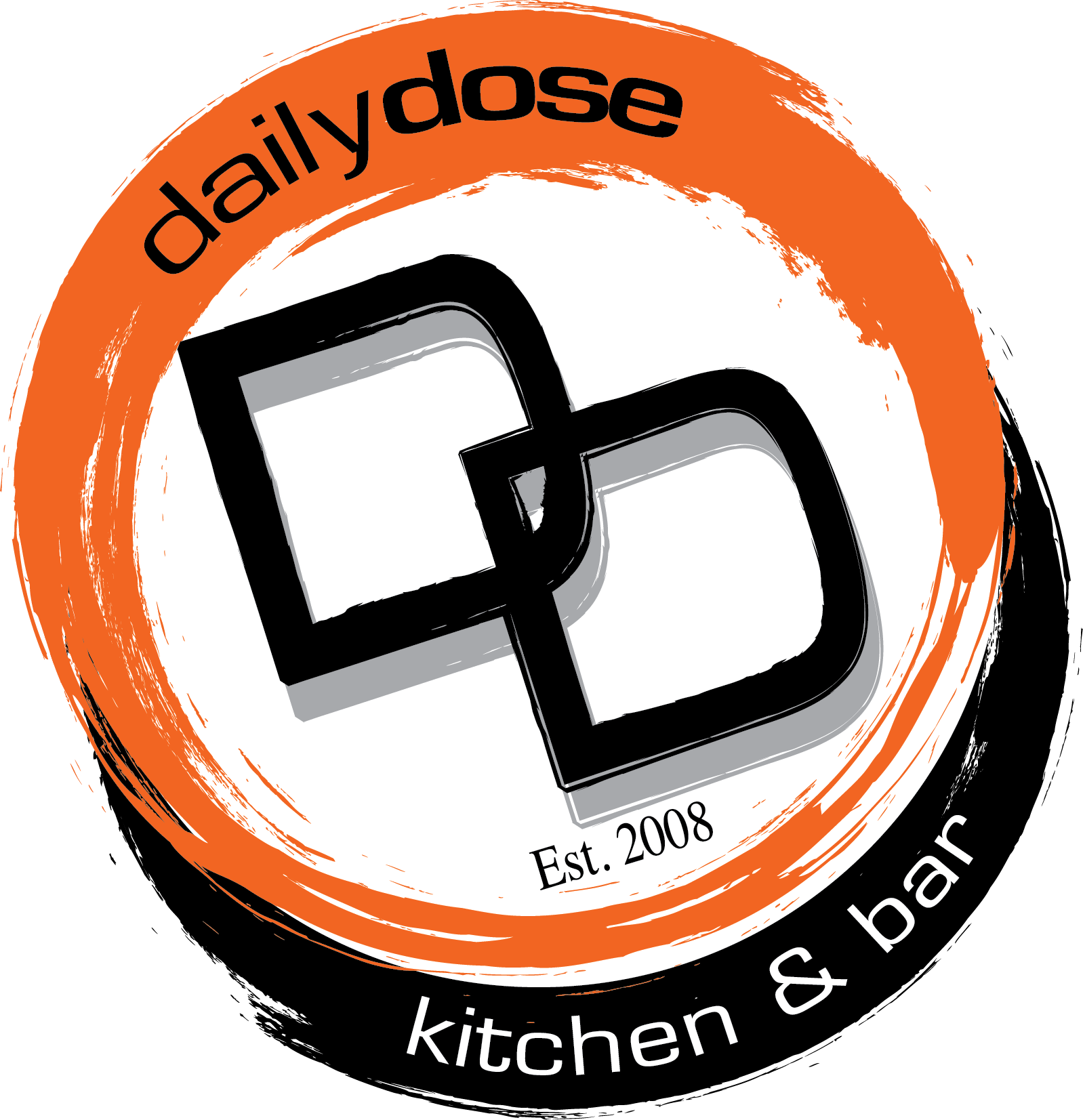 DD_Circle_Logo (4) Brand logo: orange circular brush stroke with 'daily dose' text and partial 'kitchen & bar' wording visible.