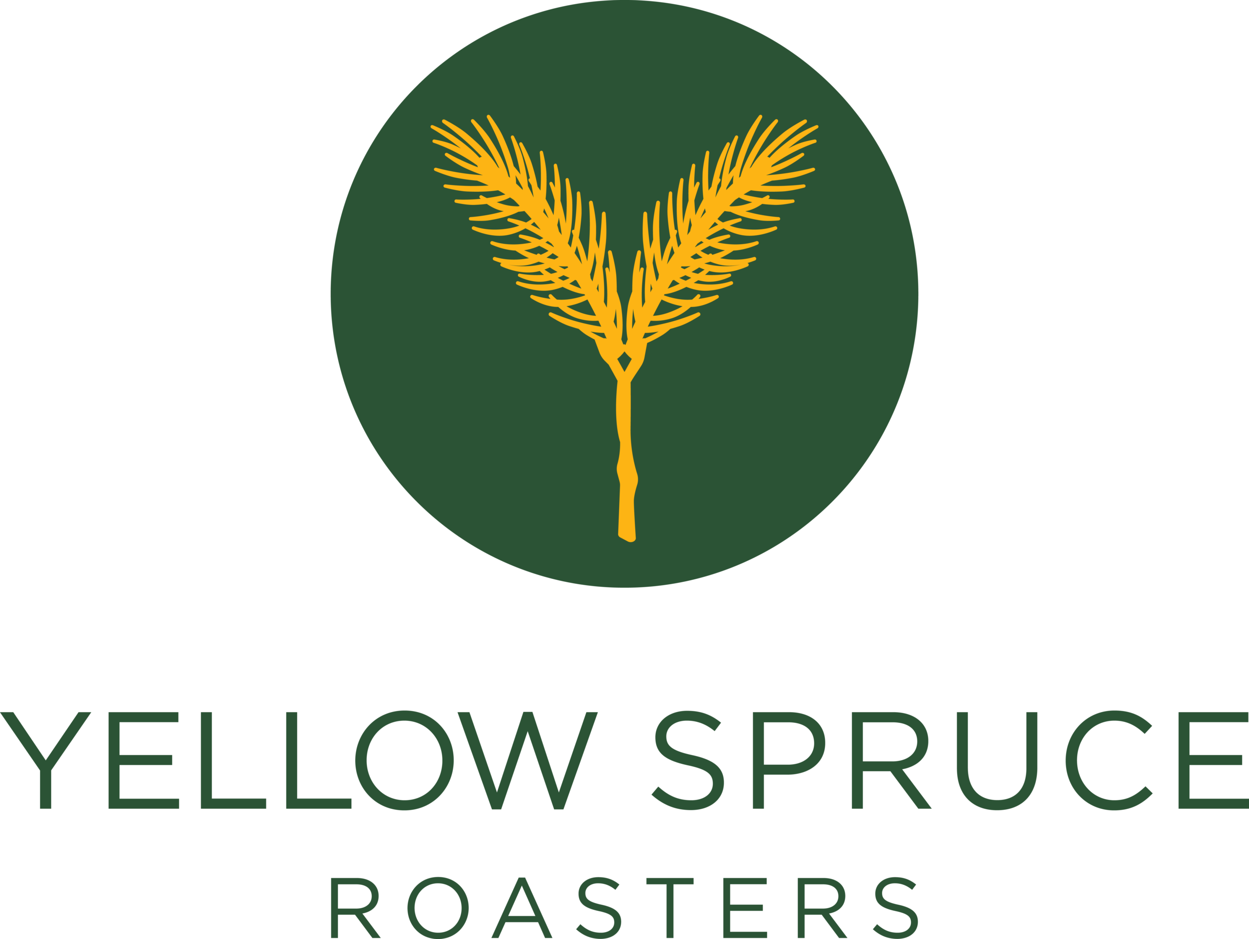 YSR_Vert_RGB_2C_GrnOpt_HiRes Logo: green circular emblem featuring a yellow spruce branch with the text 'YELLOW SPRUCE ROASTERS' beneath.